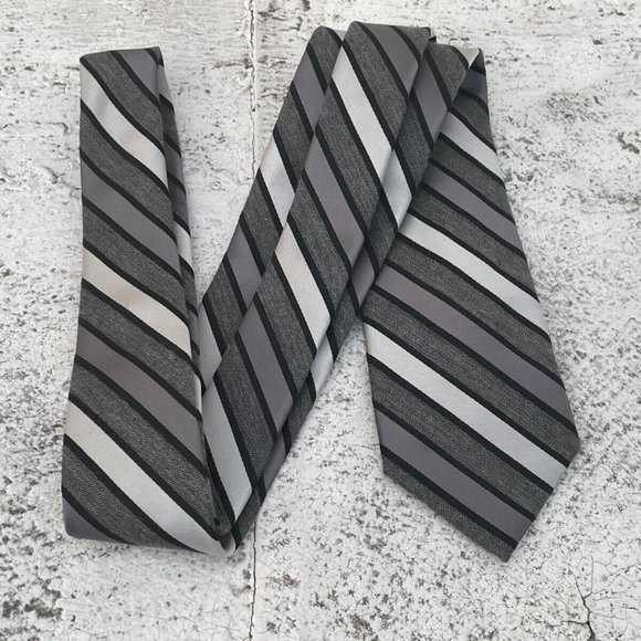 George Men Tie Black/Gray Tone Striped Necktie - Picture 1 of 7